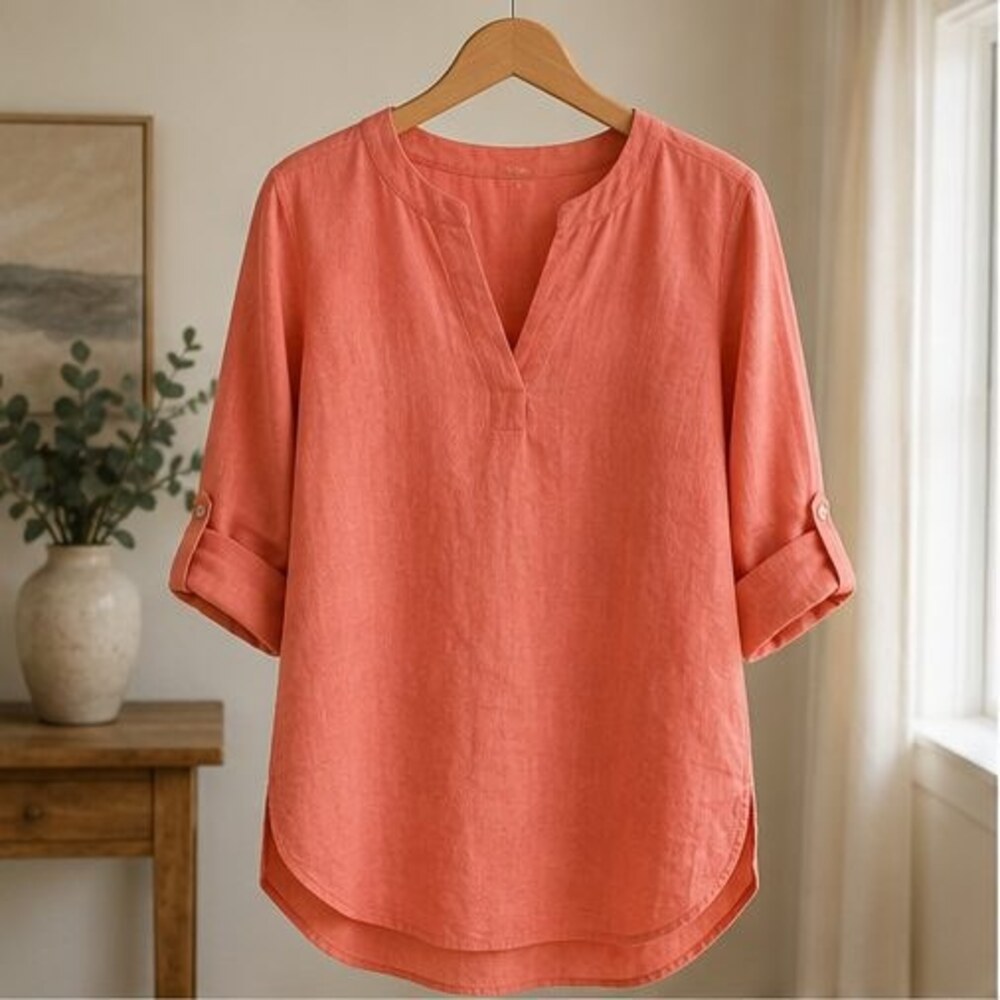 Coral Split Neck Tunic Blouse